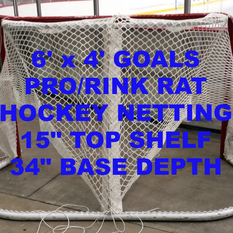 6' x 4' Replacement Ice Hockey Net, Resin Coated, trimmed, fits 44" deep , 20" top shelf
